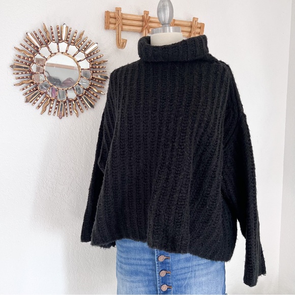 Free People Fluffy Fox Black Oversized Sweater - Picture 2 of 9